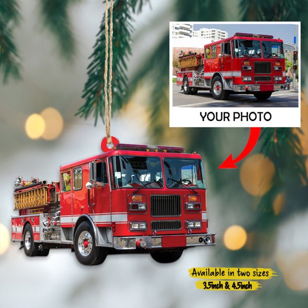 Custom Fire Truck Christmas Ornament: Personalized Acrylic Firefighter Gift