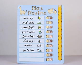 Custom Toddler Routine Chart, Wooden Kids Chore Checklist, Daily Routine Board, Reusable Dry Erase Visual Schedule