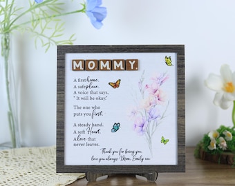 Personalized MOMMY Definition Wooden Sign with Birth Flower Design, Mother’s Day Gift for Mom Grandma, Floral Keepsake Decor