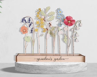 Jardin de grand-mère personnalisé, fleurs du mois de naissance personnalisées, cadeau d'anniversaire de fleurs bouquet pour grand-mère, cadeau de fête des mères