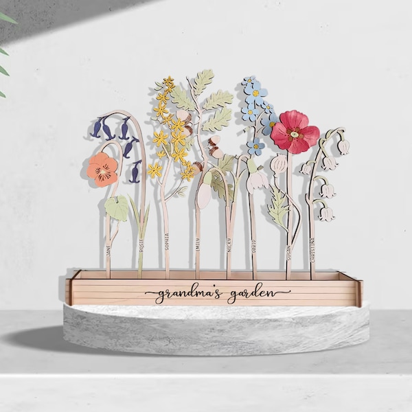 Personalized Grandma Garden, Customized Birth Month Flower, Bouquet Flower Birthday Gift for Grandma, Mother's Day Gift