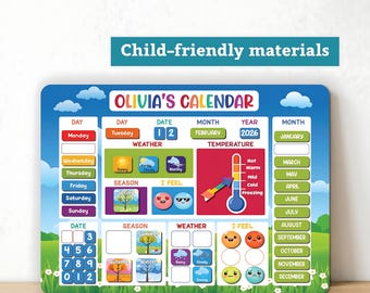 Personalized Kids Calendar Board, Wooden Montessori Learning Calendar, Toddler Daily Weather Date Chart, Homeschool Educational Toy