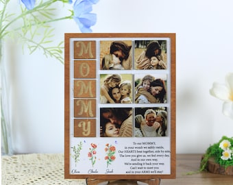 Personalized Mom Photo Frame Wooden Sign Thank You Mom Gift, Mother’s Day Gift for Mom Grandma, My Hero Mom Sign Gift for Her