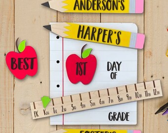 Customized First Day of School Photo Prop, Back to School Sign, Pencil Paper Wood Sign, Best Day of School Sign, School Board Wood Sign