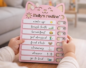 Customized Wooden Toddler Routine Chart, Visual Schedule for Kids, Daily Routine chart, Chore Chart for Kids, Homeschool Schedule
