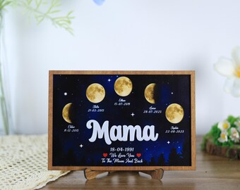 Personalized Moon Phase Mom Gift, Custom Mom Name & Birth Dates, Unique Gift for Mom Grandma, Night Sky Family Art, Mother's day gift