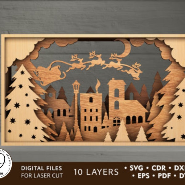 Christmas Village 3D Layered SVG Cut File - 3D Christmas Svg - CHRISTMAS shadow box Svg - for cricut - for silhouette
