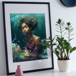 African American Mermaid, Black Little Mermaid, Halle Bailey Little Mermaid, Black Girl Mermaid, Perfect for Little Girls Room, #BM3