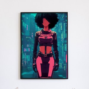 Cyberpunk Wall Art, Retro Gamer Art, Printable Black Woman Wall Art, Sci-Fi, Cyber Art, Art by Black Artist #C19