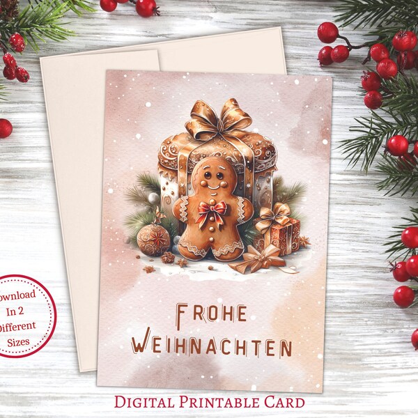 German Christmas Greeting Card, Frohe Weihnachten Grußkarte, German Merry Christmas Greetings, Printable Digital Download Xmas Cards