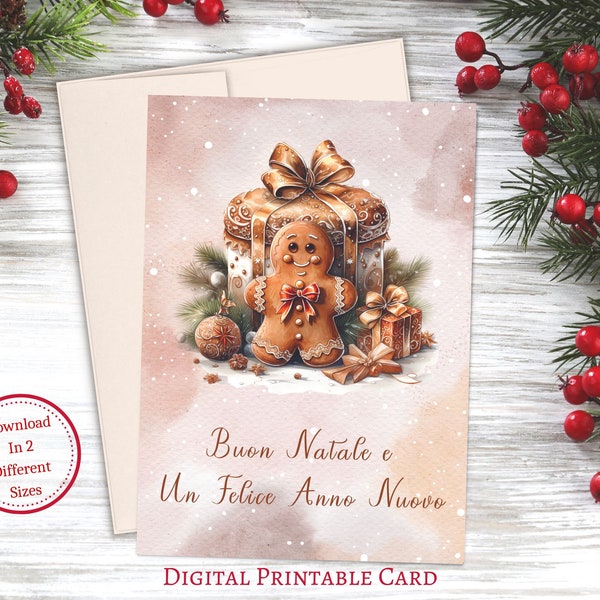 Italian Christmas Printable Card, Buon Natale e Un Felice Anno Nuovo, Italian Merry Christmas & Happy New Year, Instant Download Xmas Cards