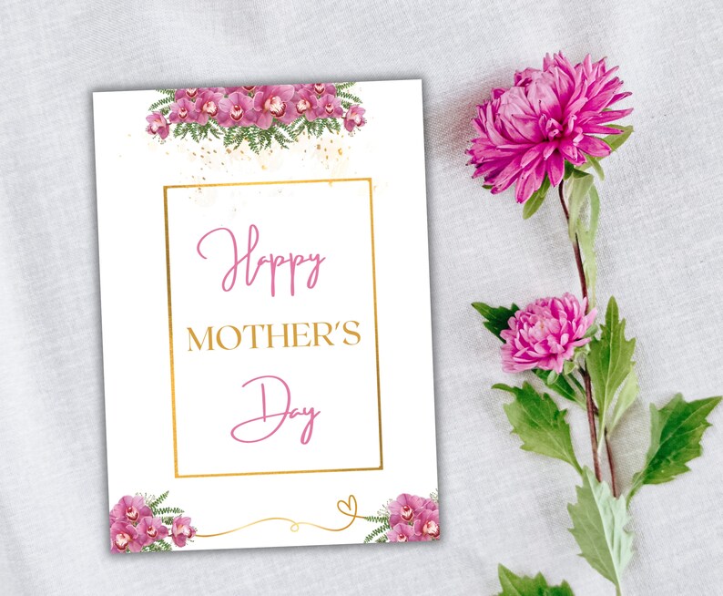 Printable Happy Mothers Day Card • Pink and Gold Floral Greeting Card ...