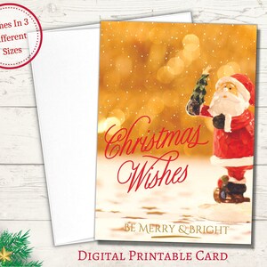 Sii allegro e luminoso biglietto di auguri di Natale con Babbo Natale, biglietto di auguri piegato stampabile digitale, il miglior regalo di Natale con download immediato