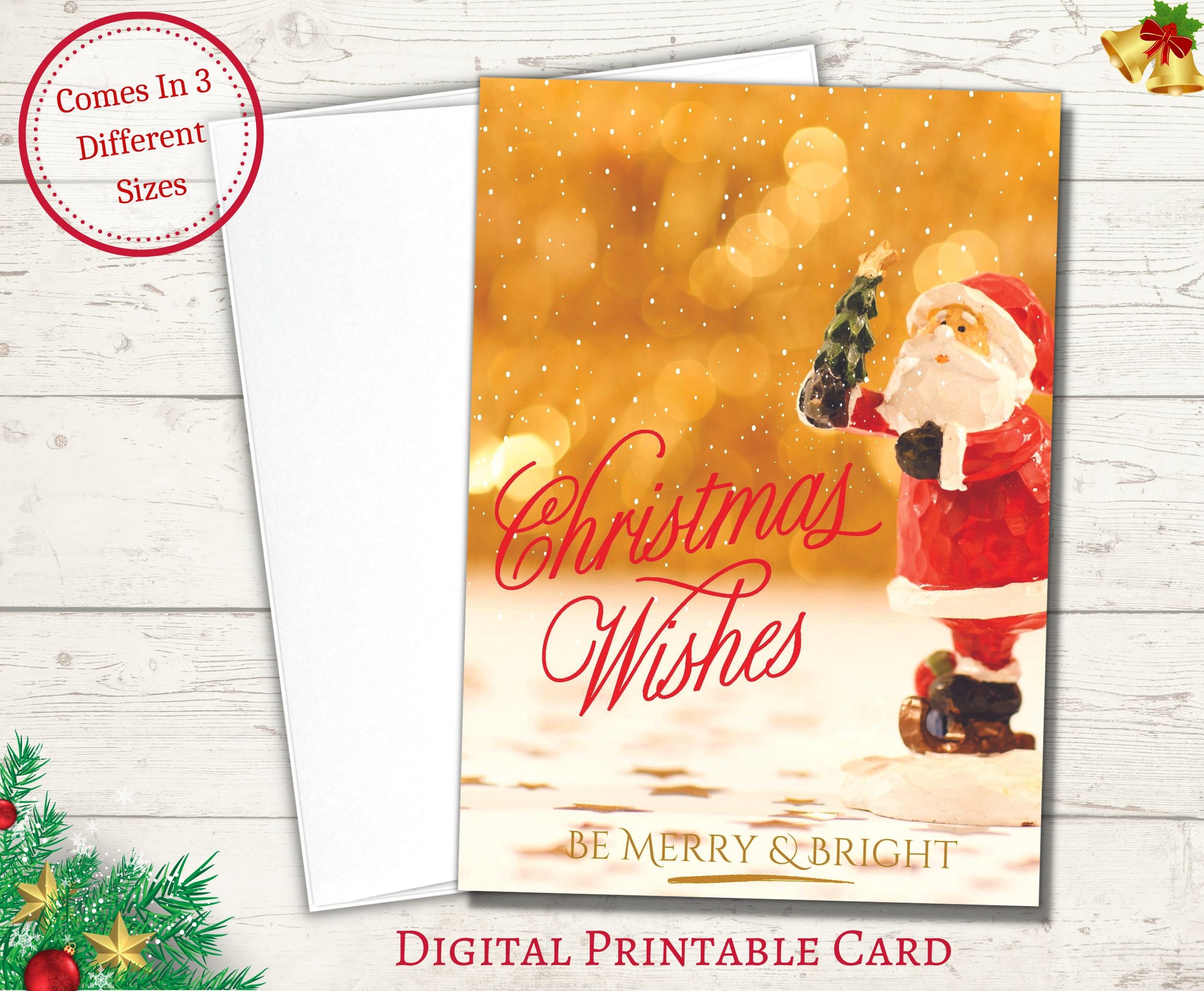 Santa Christmas Card: Merry and Bright Holiday Wishes (Digital Download)