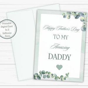 Biglietto stampabile Happy Fathers Day per papà, biglietto pieghevole con fiori ad acquerello, PDF con download istantaneo, regali last minute per papà dalla figlia