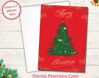 Vintage Retro Merry Christmas Card: Gold Art Tree (Digital Printable)