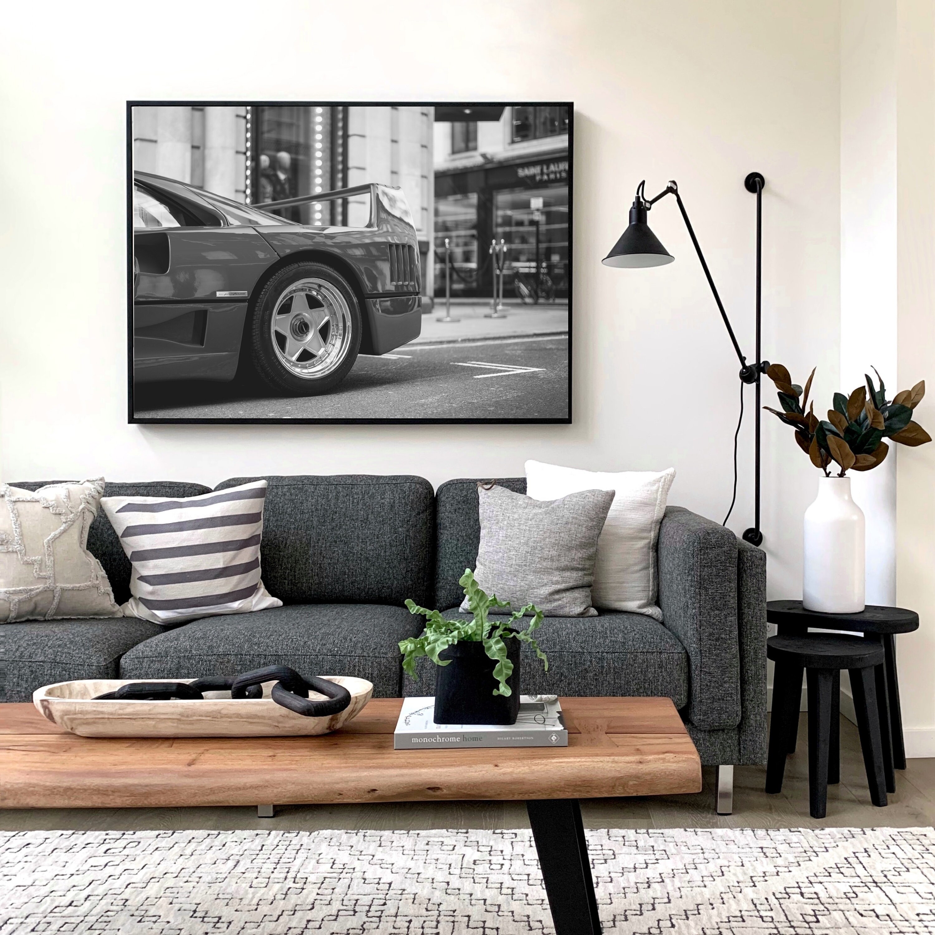 Rear View of a Ferrari F40 Black and White Wall Art Digital Download Vintage Ferrari Poster