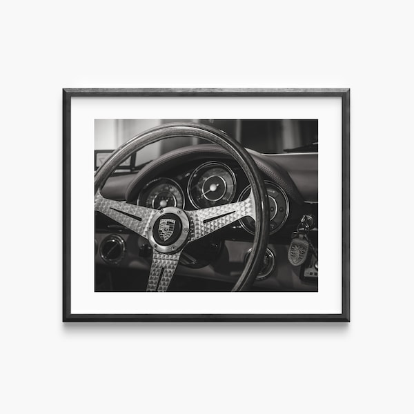 Dashboard Of a Vintage Porsche Speedster Printable Wall Art - Porsche Dashboard Black And White Print - Porsche Wall Art - Porsche Print