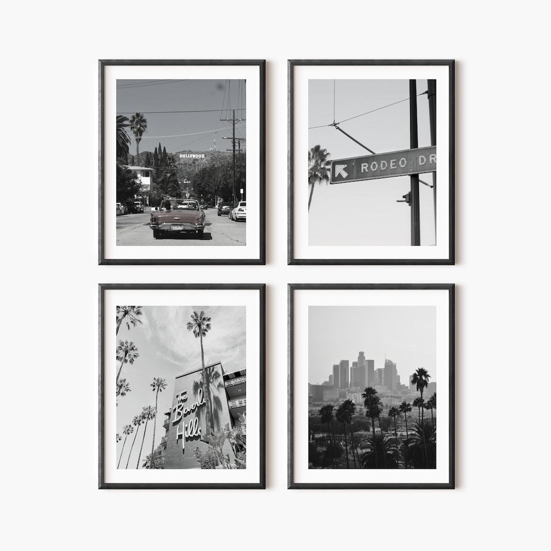 Los Angeles Set of 4 Printable Wall Art Los Angeles Black and White Photography Prints Los