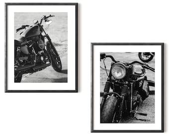 Harley Davidson Motorrad 2er Set Poster - Schwarz Weiß Harley Davidson Wandkunst - Harley Davidson Poster - Motorrad Druck