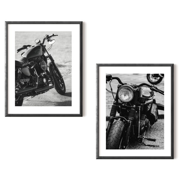 Harley Davidson Motorrad 2er Set Poster - Schwarz Weiß Harley Davidson Wandkunst - Harley Davidson Poster - Motorrad Druck