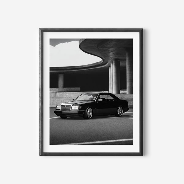 Mercedes Benz W124 CE Wall Art - Black And White Minimalistic Wall Art - Mercedes Print - Old Mercedes Wall Art - Mercedes Photography