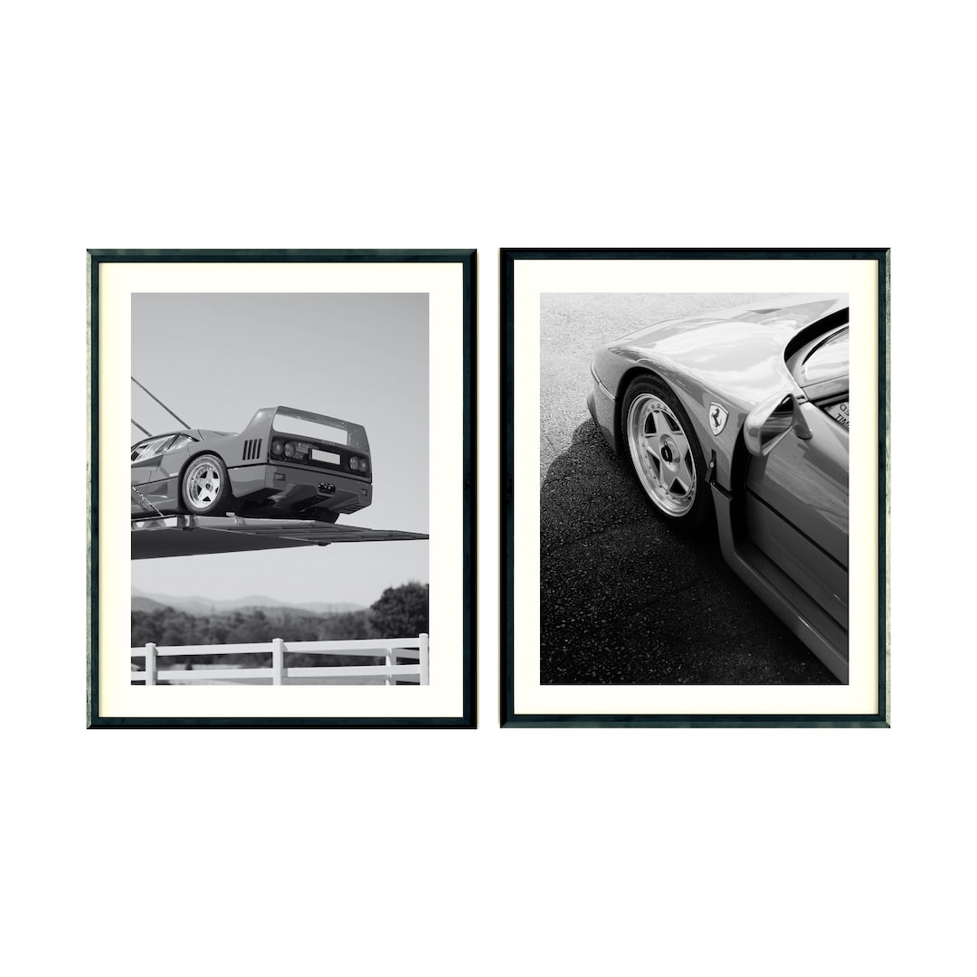 Set of 2 Ferrari F40 Black and White Wall Art Vintage Ferrari Poster classic Vehicle Print