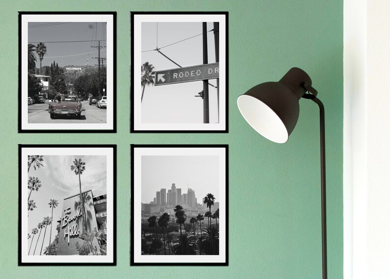 Los Angeles Set of 4 Printable Wall Art Los Angeles Black and White