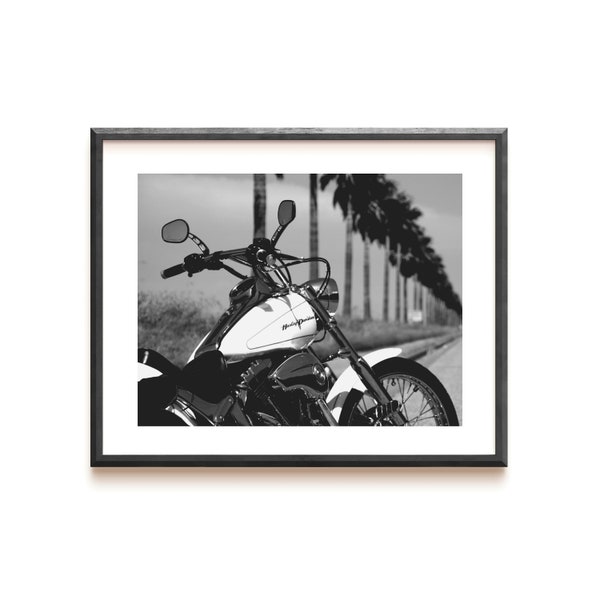 Harley Davidson in LA Poster -  Black And White Harley Davidson Wall Art - Harley Davidson Poster - Motorcycle Print - Harley Davidson Art