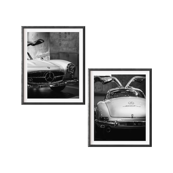 Set of 2 Vintage Mercedes Benz 300 SL Digital Download Prints - Mercedes Benz Wall Art - 300SL Poster - Vintage Vehicle Digital Wall Art