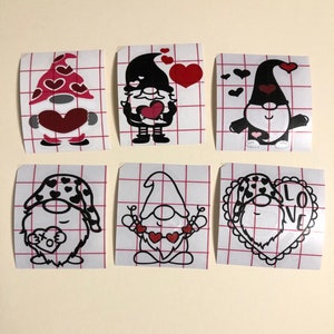 Set di 6 decalcomanie fustellate per gnomi di San Valentino per ornamenti, oggetti di artigianato, cartoline, ecc.