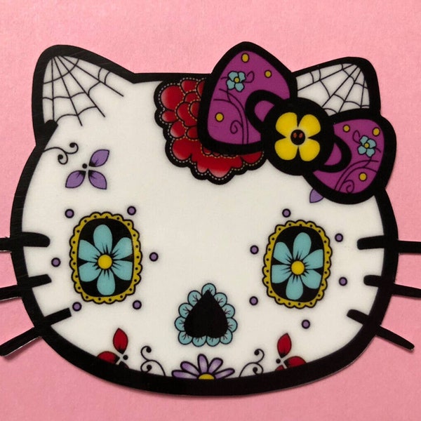 1X Hello Kitty Sugar Skull Sticker- Waterproof, UV resistant, Colorful, Die cut