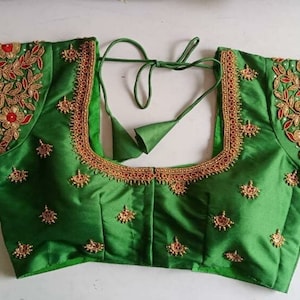 Dark Green Maggam Work Aari Work Handmade Saree Blouse . Made to Your ...