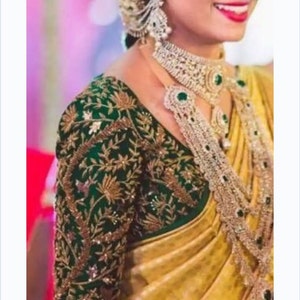 Bottle green maggam work blouse | Aari work saree blouse | Aari work blouse | Magam work | heavy work dark green .