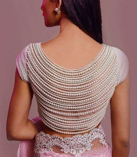 Buy Pearl Back Saree Blouse Net Back Maggam Work Aari Work Handmade Saree  Blouse. Full Pearl Work Front and Back. Online in India - Etsy