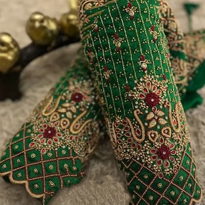 Green Aari work | Parrot Green maggam work | maroon saree blouse | embroidery blouse .
