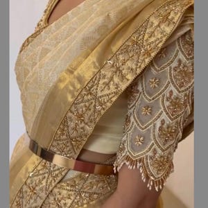 Cream off-white raw silk Maggam work embroidery blouse