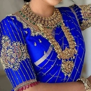 Royal blue Maggam work blouse | Aari work saree blouse | Aari work blouse | Magam work. Maggam work designs.
