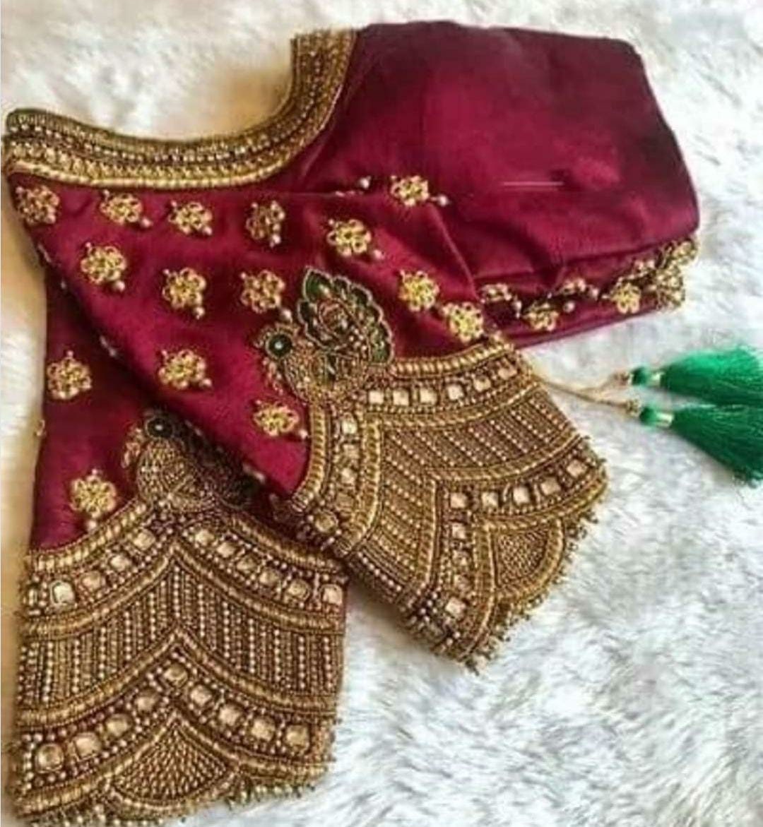 Wine Colour Maggam Work Blouse Aari Work Saree Blouse Aari - Etsy