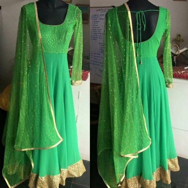 Papagei Grün Farbe anarkali Maggam Stickerei | Aari Arbeit Georgette Salwar Anzug Farbe. Sonderanfertigungen in jeder Farbe.