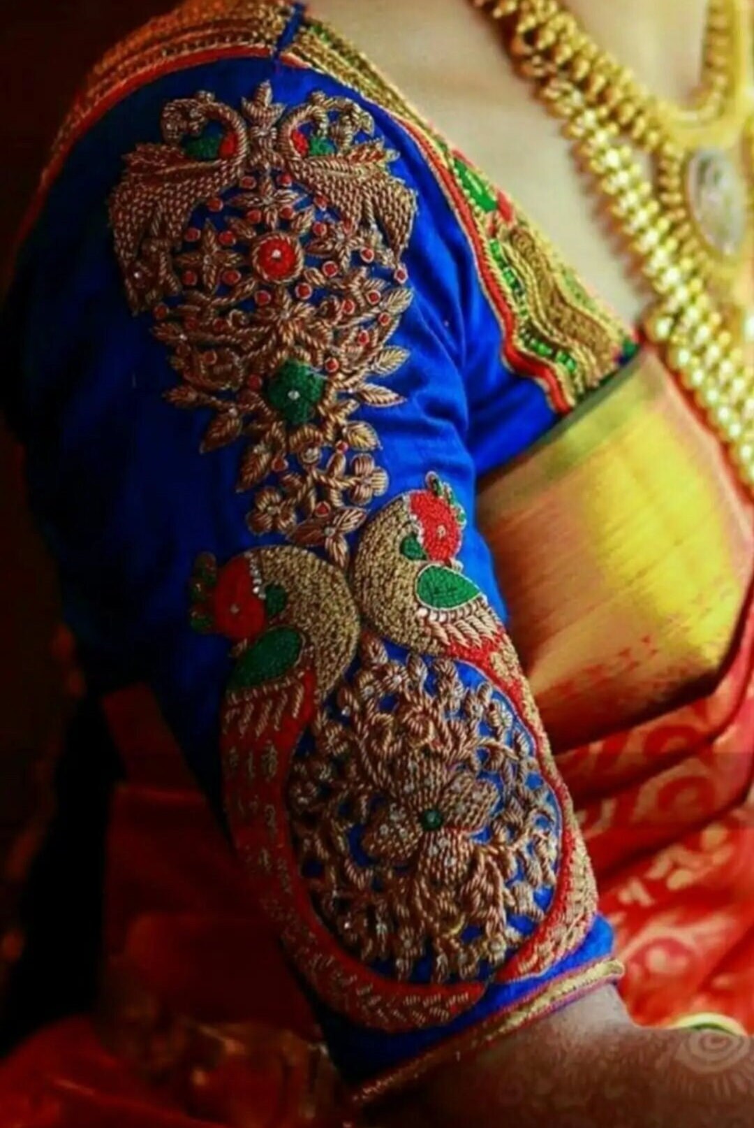 Dark Blue Peacock Maggam Work Blouse | Aari Work Saree Blouse | Aari ...