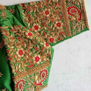 Dark Green Maggam Work Aari Work Handmade Saree Blouse . Made to Your ...