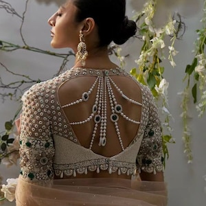 Long sleeves Pearl work blouse saree aari work Handmade Saree Blouse . Made to your size.