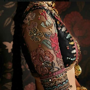 Black handworked saree blouse beads , sequins work