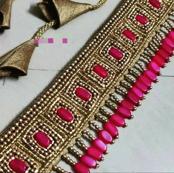 Pink Saree Belt, Aari Work, Golden Saree Belt , Gold Sari Belt Hip Belt -   Canada