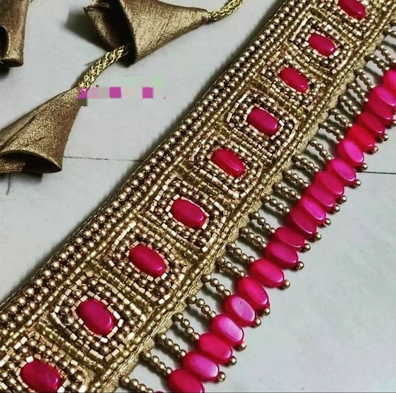 Pink Saree Belt, Aari Work, Golden Saree Belt , Gold Sari Belt Hip