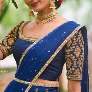 Navy blue Maggam work Aari work Handmade Saree Blouse . Made to your size. Get in any colour.