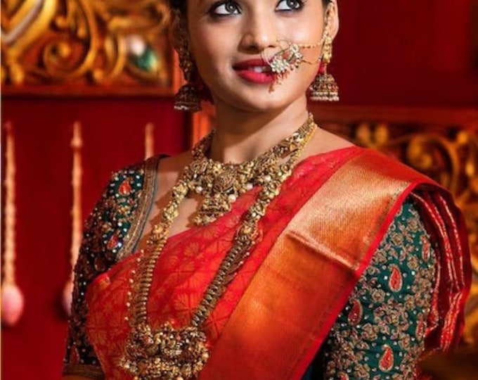 40” Bridal Aari hand Worked Sari Blouse Indian Top Choli Silk Red B39 main image 1