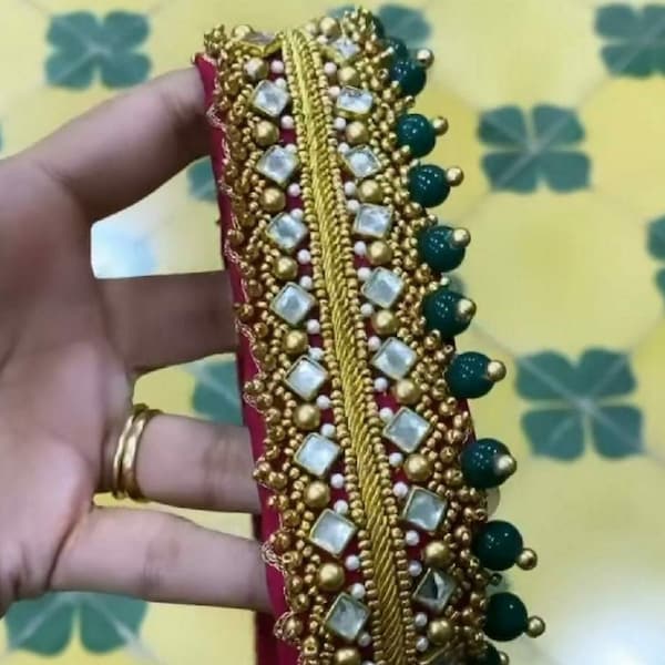 Green Saree belt, aari work, golden saree belt , gold sari belt hip belt, Zumka For Saree