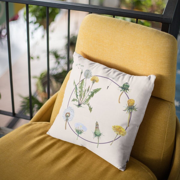 Dandelion Life Cycle Polyester Square Pillow Case, Cottagecore Nature Lover14" × 14" 16" × 16" 16" × 16" 18" × 18" 18" × 18" 20" × 20"